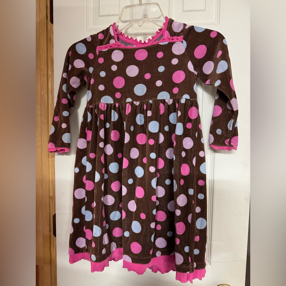 Hanna Andersson Brown Dress with Pink and Blue Polka Dots